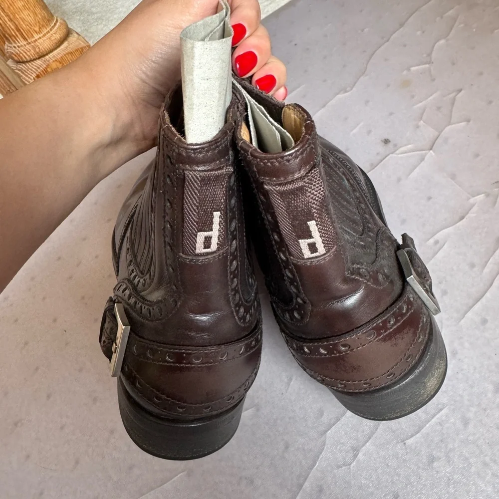 Dunhill Dark Brown Leather Chukka Brogue Boots